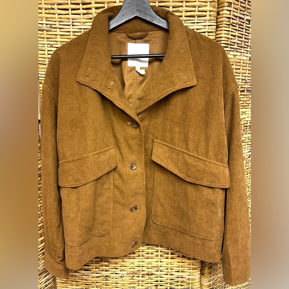 Avec Les Filles-Brown Corduroy Finish Brown Shirt,Size: Large, Missing care tag